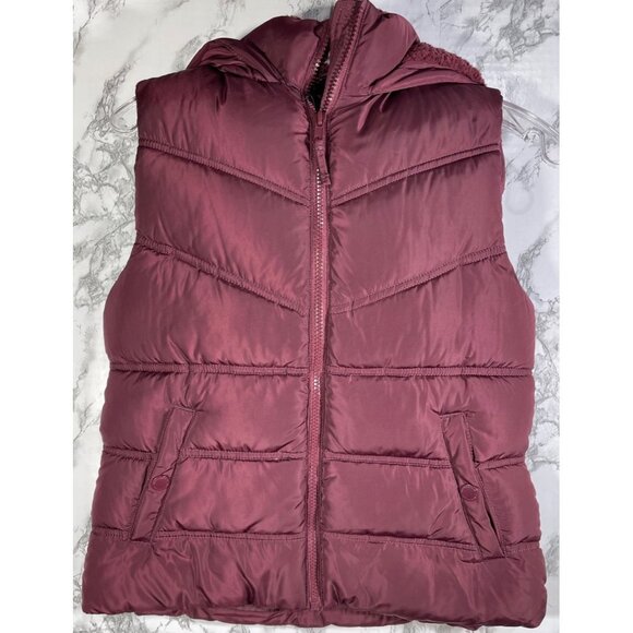 Aeropostale Jackets & Blazers - Aeropostale Puffer Vest With Hood & Sherpa Lining In Maroon For Women S
